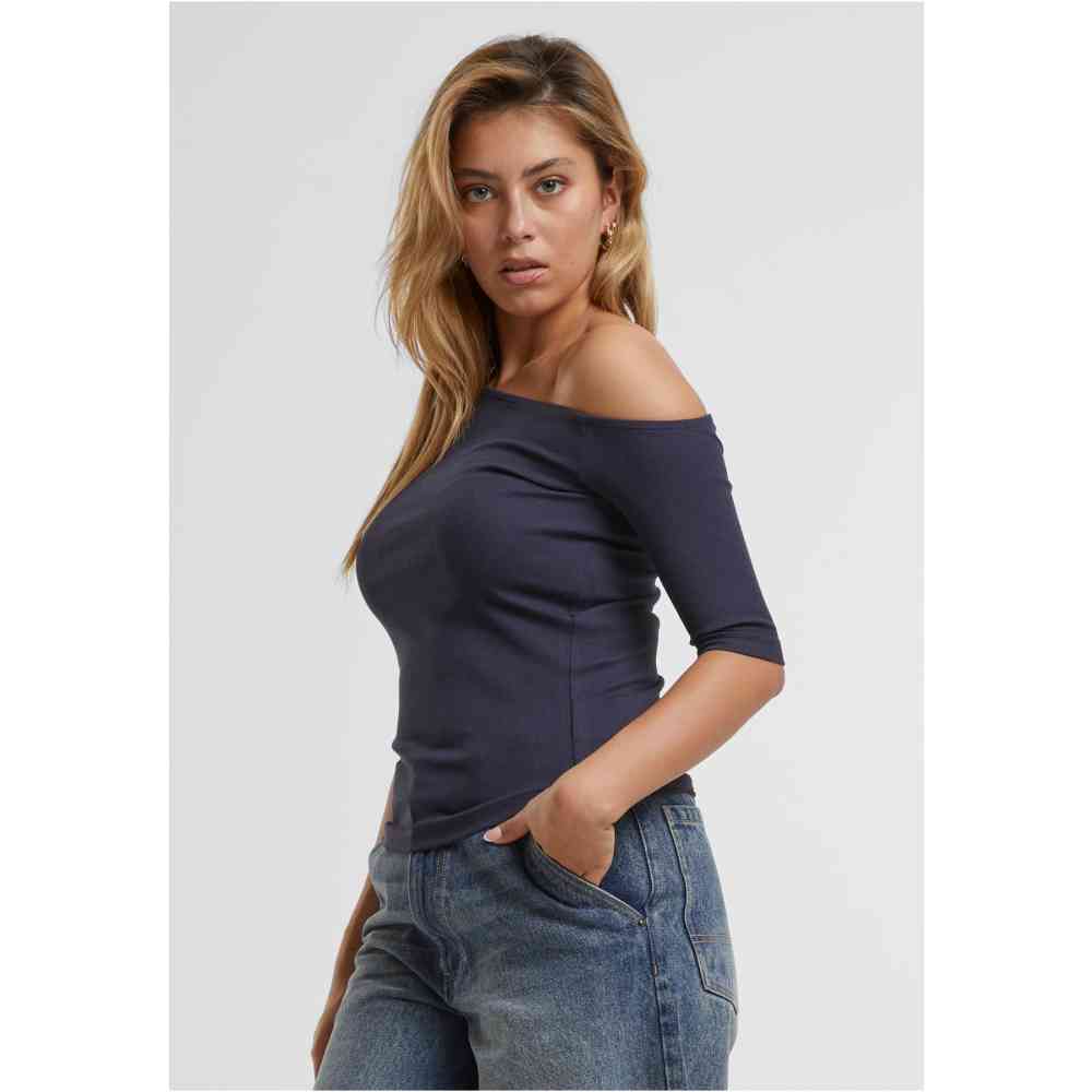 Urban Classics - Organic Asymmetric Rib Top - Donkerblauw